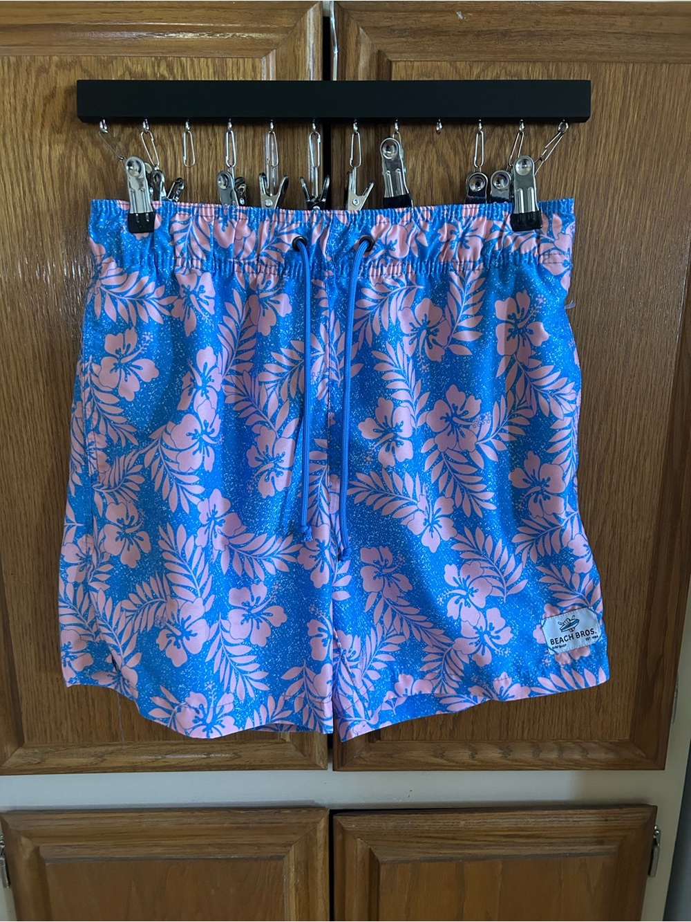 $15 Beach Brothers Surf Shop Men's Blue & Pink Hawaiian Swim Trunks